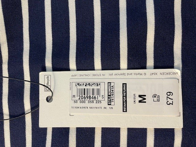 BNWT Jaeger (M) Blue & White Striped Jersey Dress Size Medium New with Tags - RRP £79