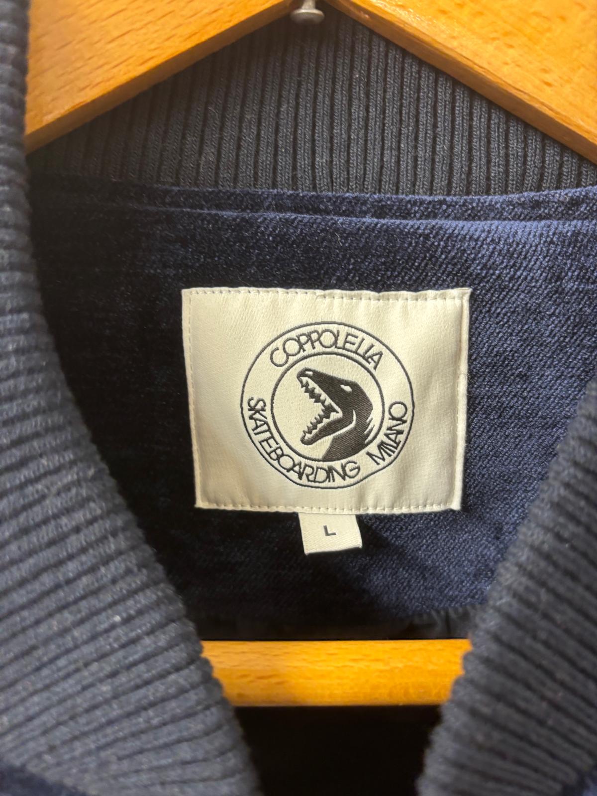 COPPOLELLA Skateboard Jacket Size Large Blue Velvet Velour Bomber