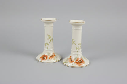 Pair 2 x Antique Limoges France Painted Poppy Candle Holders - Floral Design candle - USED GOOD CONDITION