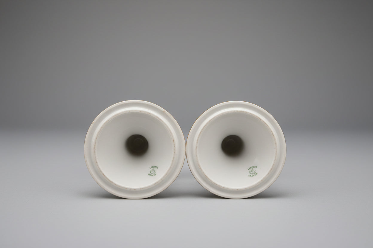 Pair 2 x Antique Limoges France Painted Poppy Candle Holders - Floral Design candle - USED GOOD CONDITION