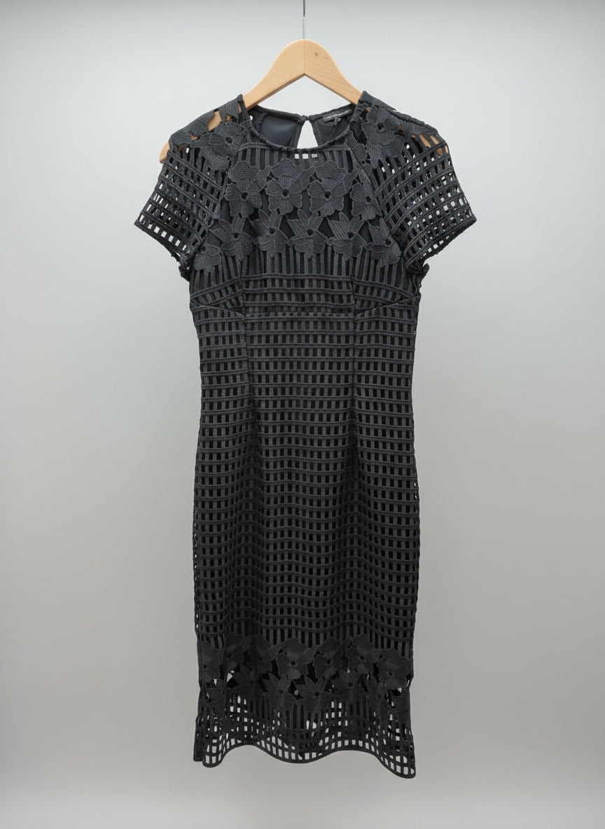 Warehouse Black Laser-Cut Dress UK 10 EU 38 Midi Work Formal