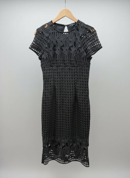 Warehouse Black Laser-Cut Dress UK 10 EU 38 Midi Work Formal