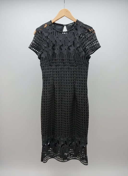 Warehouse Black Laser-Cut Dress UK 10 EU 38 Midi Work Formal