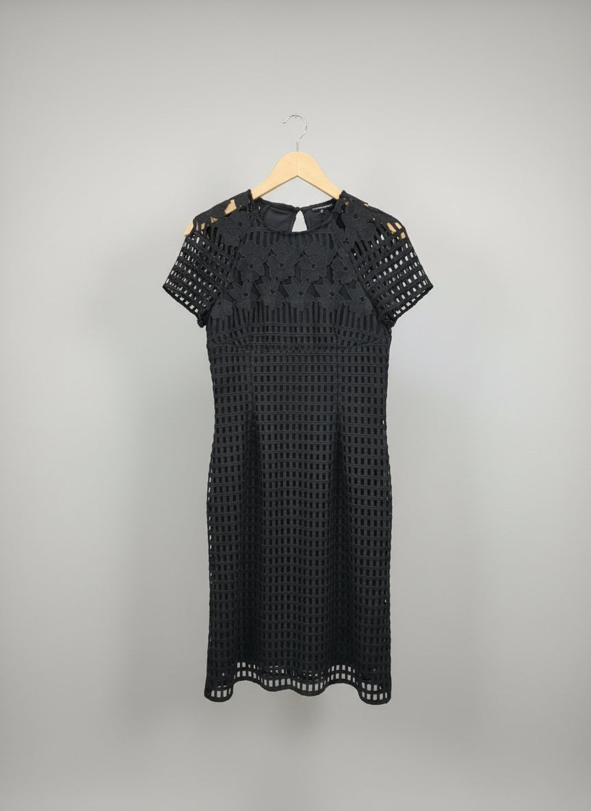 Warehouse Black Laser-Cut Dress UK 10 EU 38 Midi Work Formal