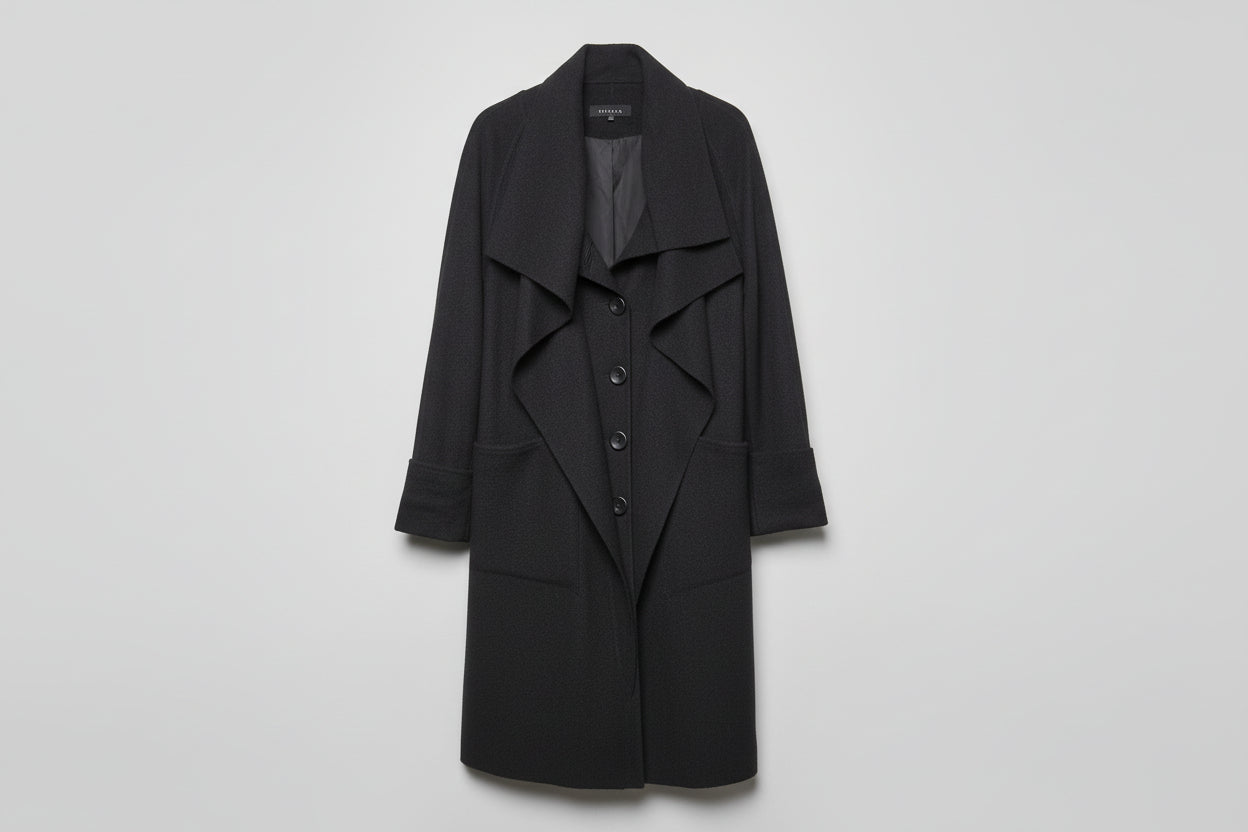 Chesca (1) Black Wool-Blend Drape Ruffle Waterfall Cardigan Jacket UK 12 14 EU 40 42