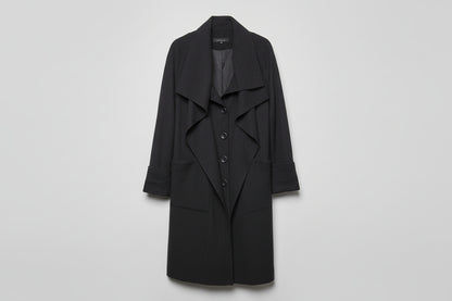 Chesca (1) Black Wool-Blend Drape Ruffle Waterfall Cardigan Jacket UK 12 14 EU 40 42