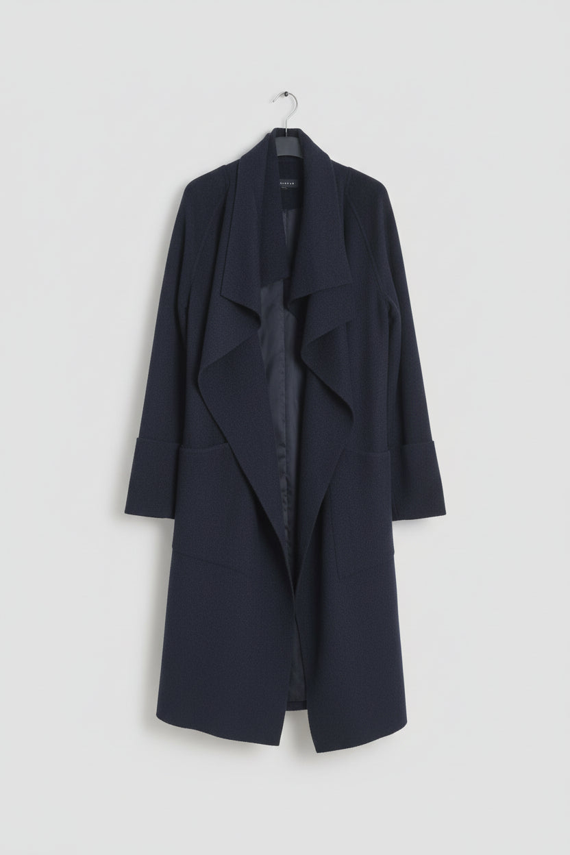 Chesca (1) Black Wool-Blend Drape Ruffle Waterfall Cardigan Jacket UK 12 14 EU 40 42