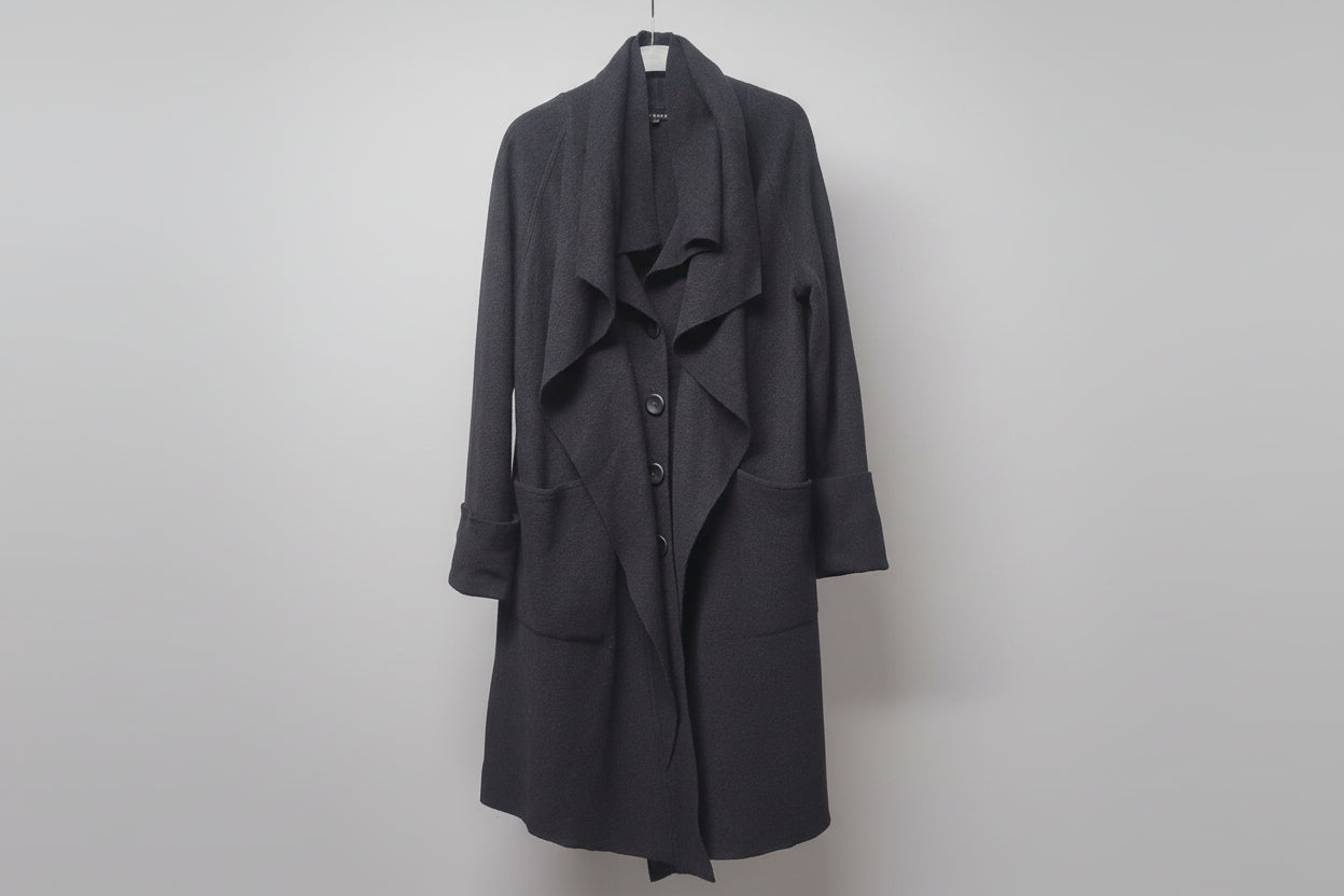 Chesca (1) Black Wool-Blend Drape Ruffle Waterfall Cardigan Jacket UK 12 14 EU 40 42