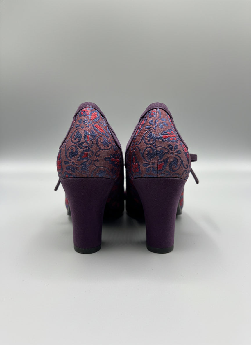 Ruby Shoo Valerie in Aubergine Heels UK 5 EU 38 Floral Buckle T-Bar
