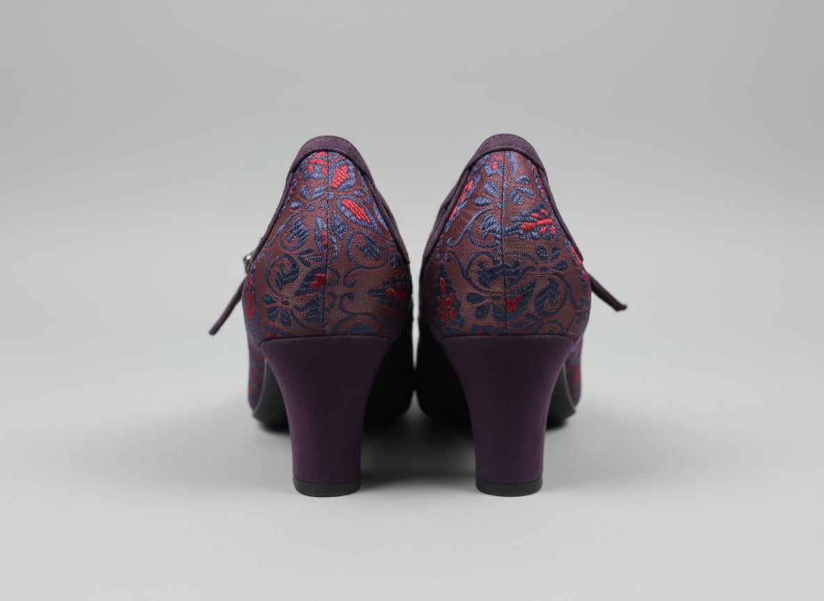 Ruby Shoo Valerie in Aubergine Heels UK 5 EU 38 Floral Buckle T-Bar