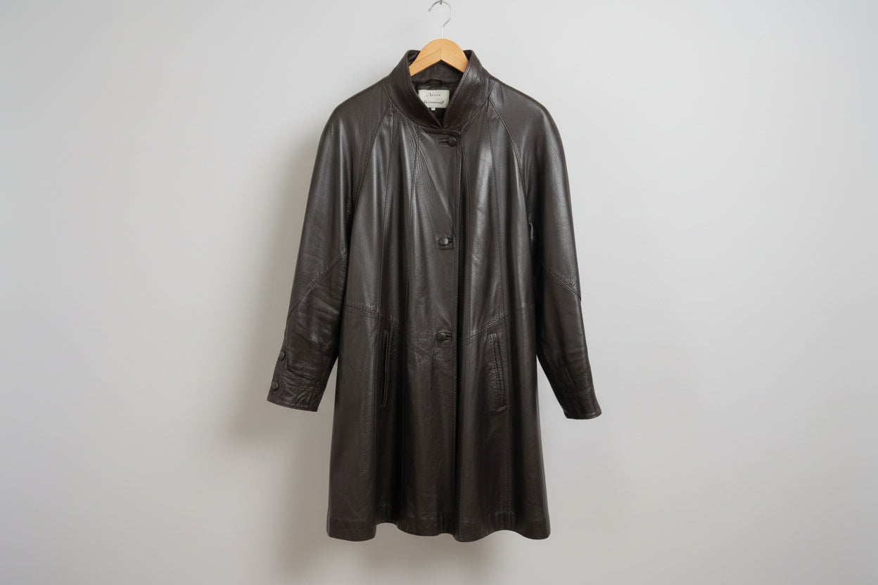 Norris Raymond Soft Brown Nappa Leather Ladies Swing Coat-UK SIZE 8 USED GOOD
