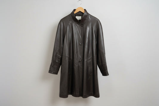 Norris Raymond Soft Brown Nappa Leather Ladies Swing Coat-UK SIZE 8 USED GOOD