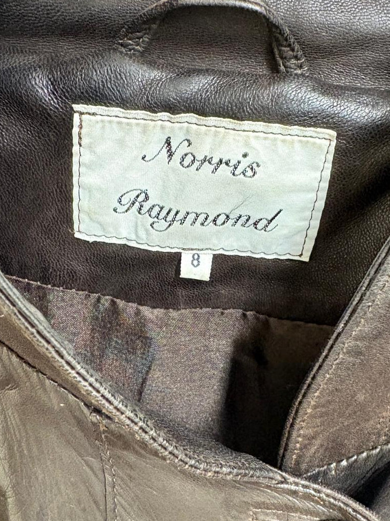 Norris Raymond Soft Brown Nappa Leather Ladies Swing Coat-UK SIZE 8 USED GOOD