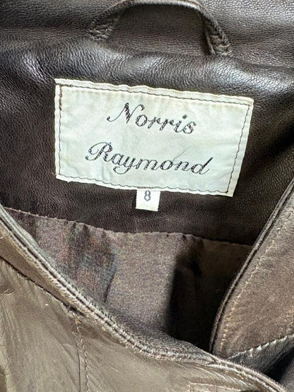 Norris Raymond Soft Brown Nappa Leather Ladies Swing Coat-UK SIZE 8 USED GOOD