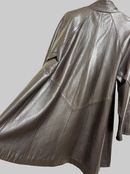 Norris Raymond Soft Brown Nappa Leather Ladies Swing Coat-UK SIZE 8 USED GOOD