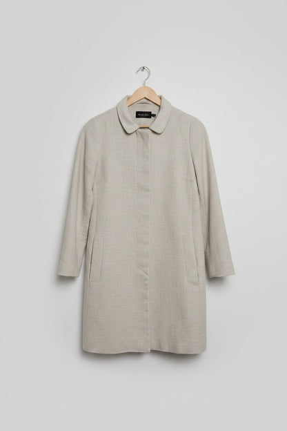 Massimo Dutti A-Line Linen-Blend Jacket UK 14 EU 42 Coat Collared Taupe Cream