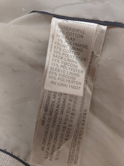 Massimo Dutti A-Line Linen-Blend Jacket UK 14 EU 42 Coat Collared Taupe Cream