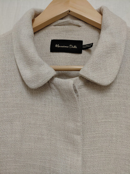 Massimo Dutti A-Line Linen-Blend Jacket UK 14 EU 42 Coat Collared Taupe Cream