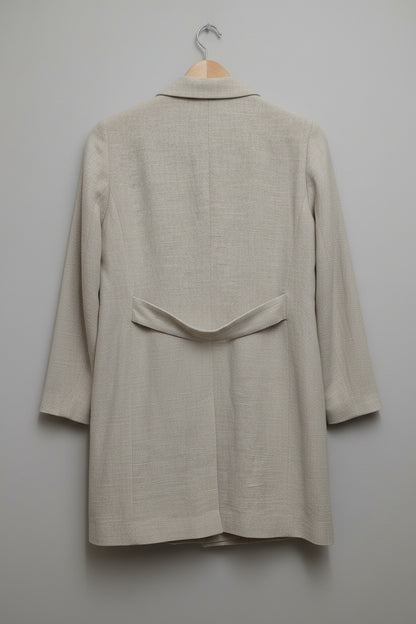 Massimo Dutti A-Line Linen-Blend Jacket UK 14 EU 42 Coat Collared Taupe Cream