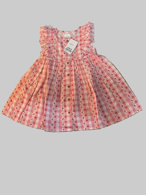 Girls Age 2 -3 Girls - Pretty Pink & White Floral Cotton Dress - Brand New