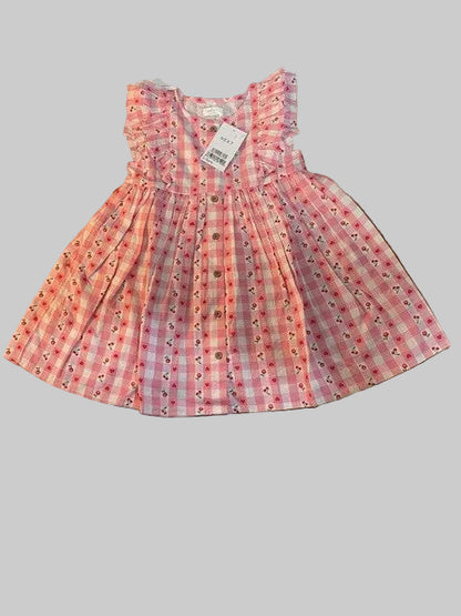 Girls Age 2 -3 Girls - Pretty Pink & White Floral Cotton Dress - Brand New