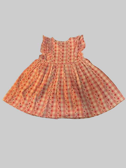 Girls Age 2 -3 Girls - Pretty Pink & White Floral Cotton Dress - Brand New