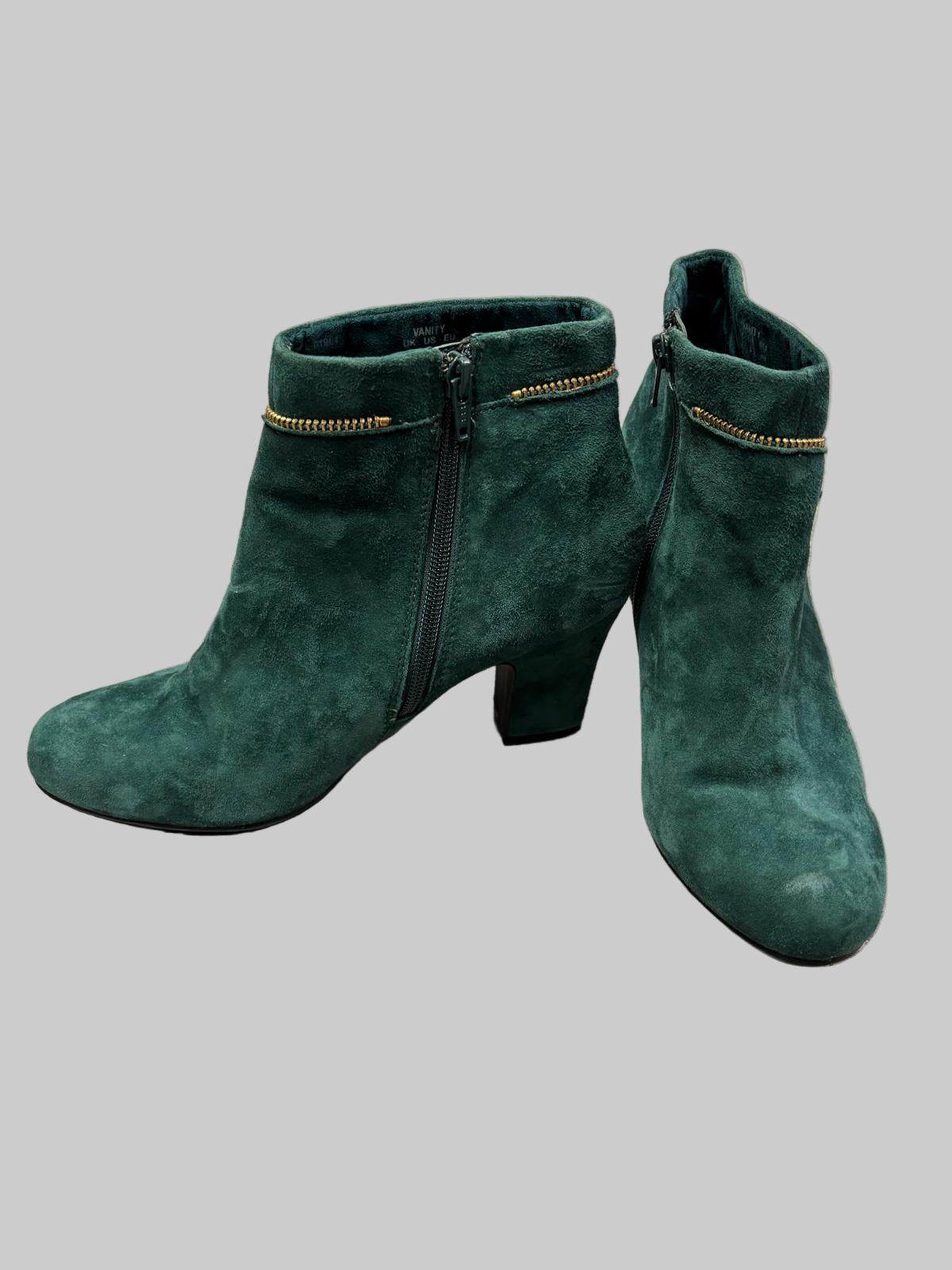 Hotter Emerald Green Suede Heeled Shoe Boots Gold Zip UK Size 6