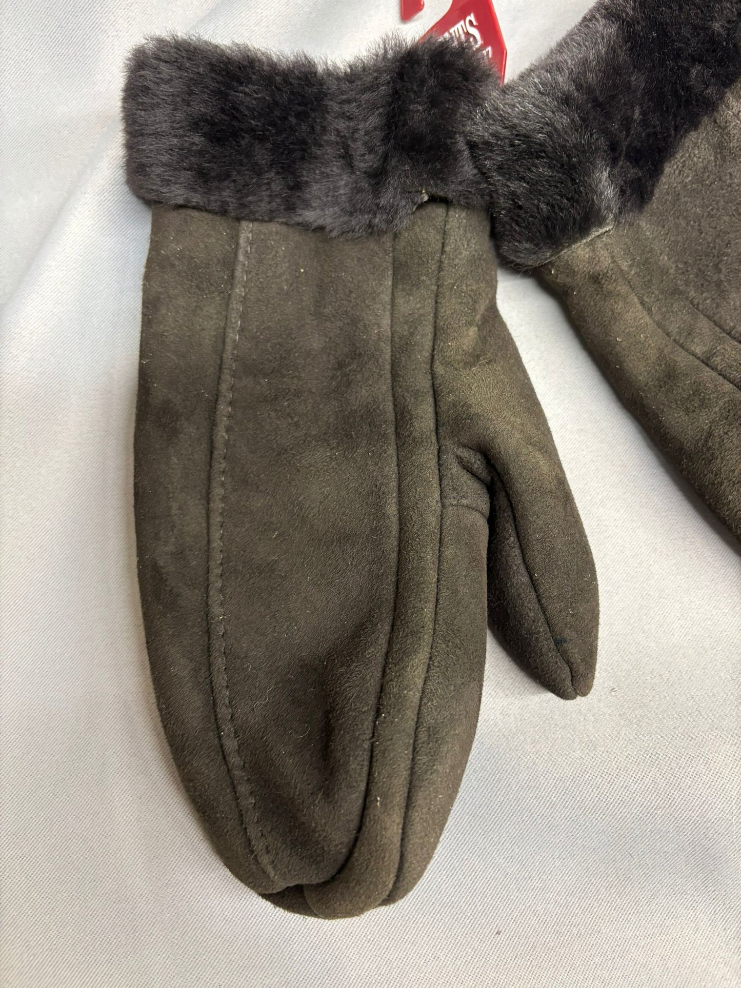 Dents Dark Brown Fur Lined Mittens Size L