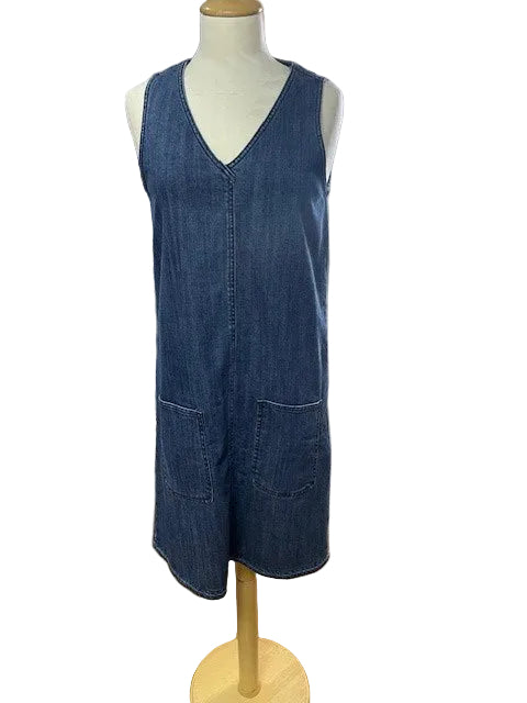 Wrap London Denim Shift Dress UK 8 EU 36 - 2 Front Pockets - Zip Fastening to Back - Midi Shift