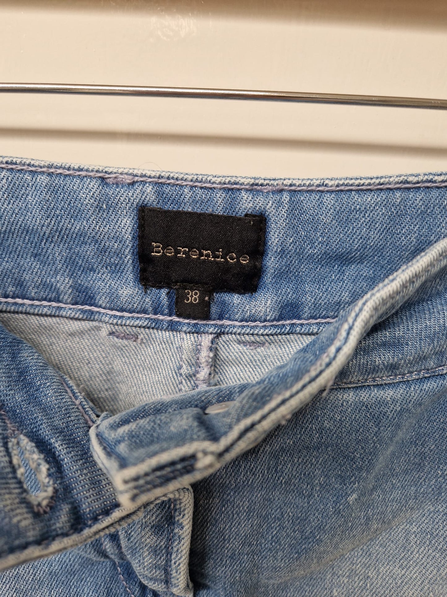 Berenice Blue Denim Skirt UK 10 EU 38 Cotton Blend Pockets Mini Knee-Length