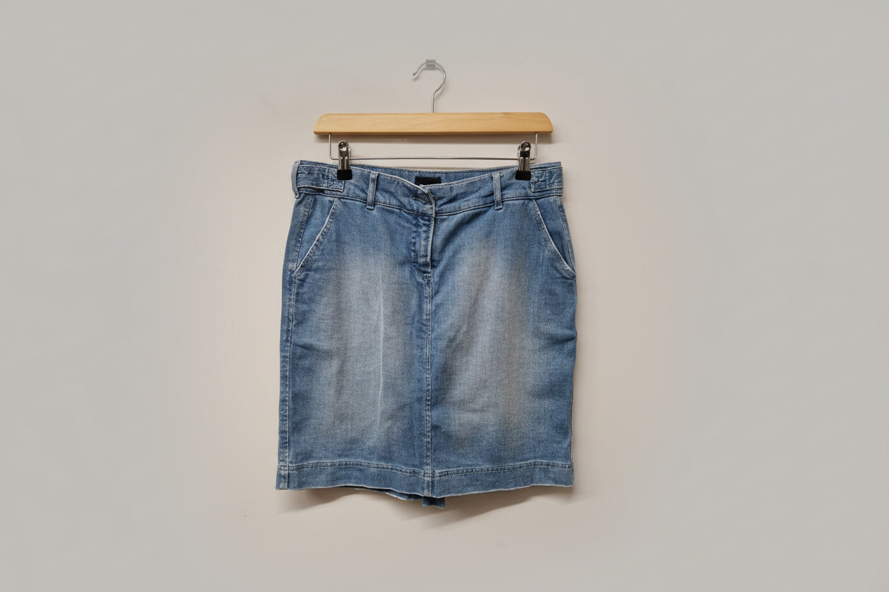 Berenice Blue Denim Skirt UK 10 EU 38 Cotton Blend Pockets Mini Knee-Length