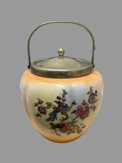 Devonware Floral and Bird Biscuit Barrel - Top Handle - Decorative - GOOD USED CONDITION
