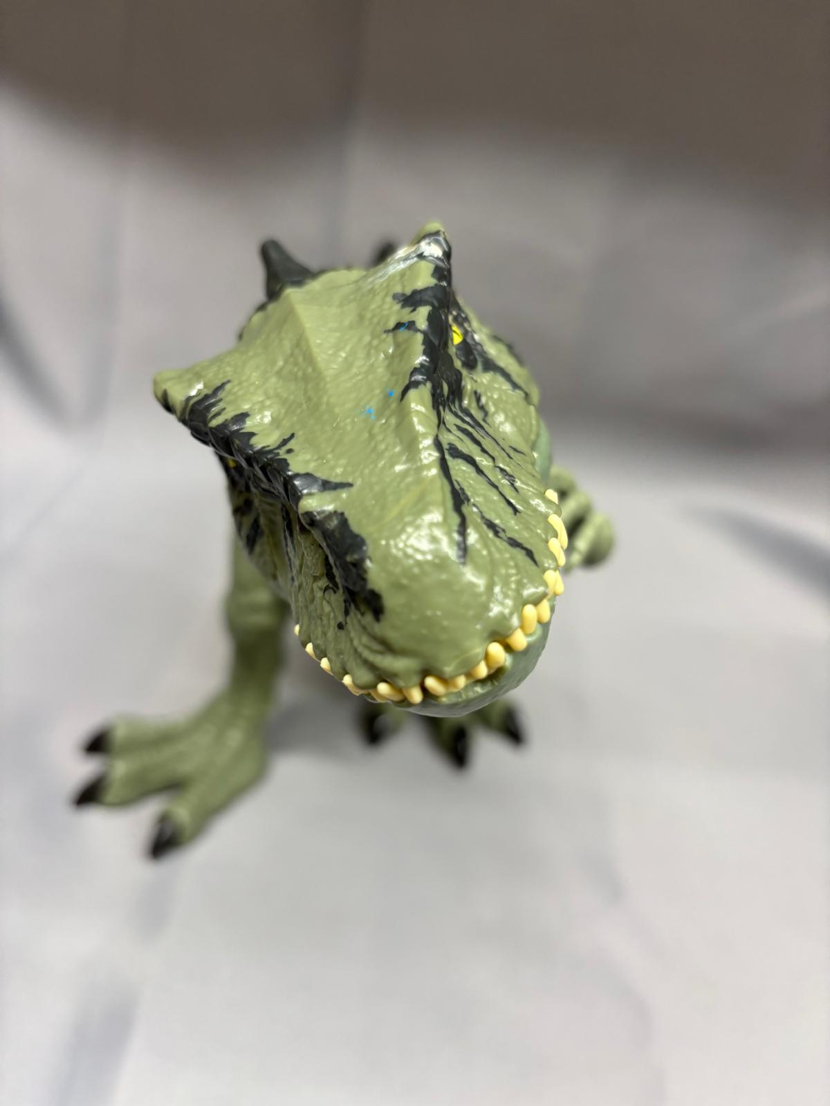 2 x Jurassic Park T-Rex Figure Jointed Moveable Toy - Brown & Green Plastic - Collectible - GOOD USED CONDITION