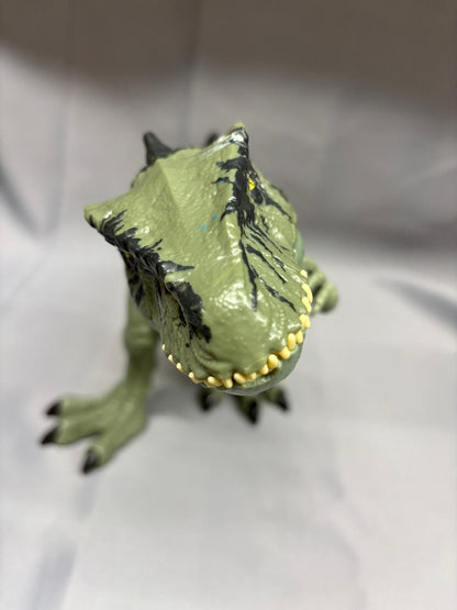 2 x Jurassic Park T-Rex Figure Jointed Moveable Toy - Brown & Green Plastic - Collectible - GOOD USED CONDITION