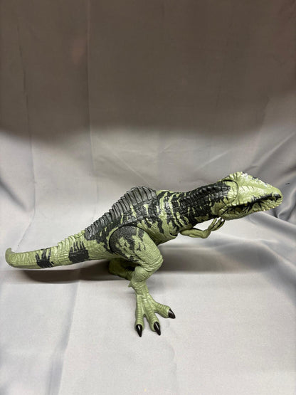 2 x Jurassic Park T-Rex Figure Jointed Moveable Toy - Brown & Green Plastic - Collectible - GOOD USED CONDITION