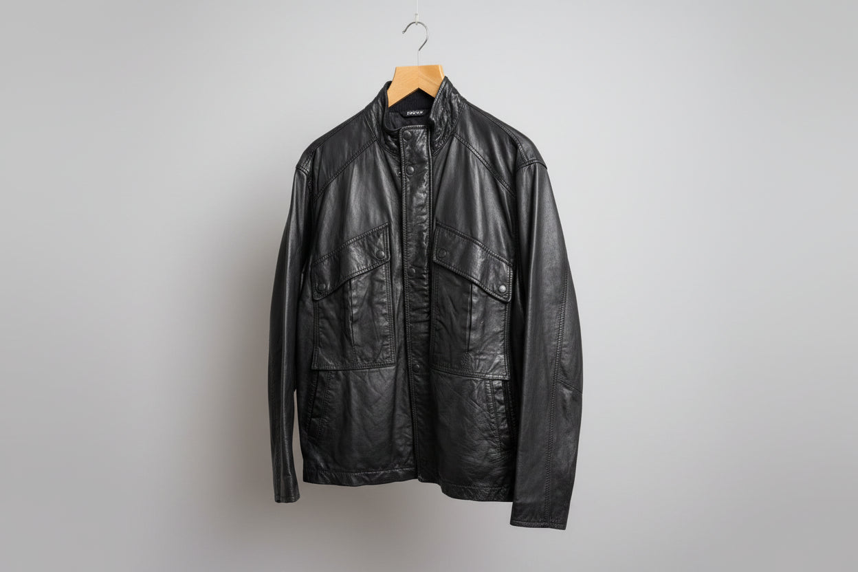 Men's Leather DKNY Black Jacket Size Large