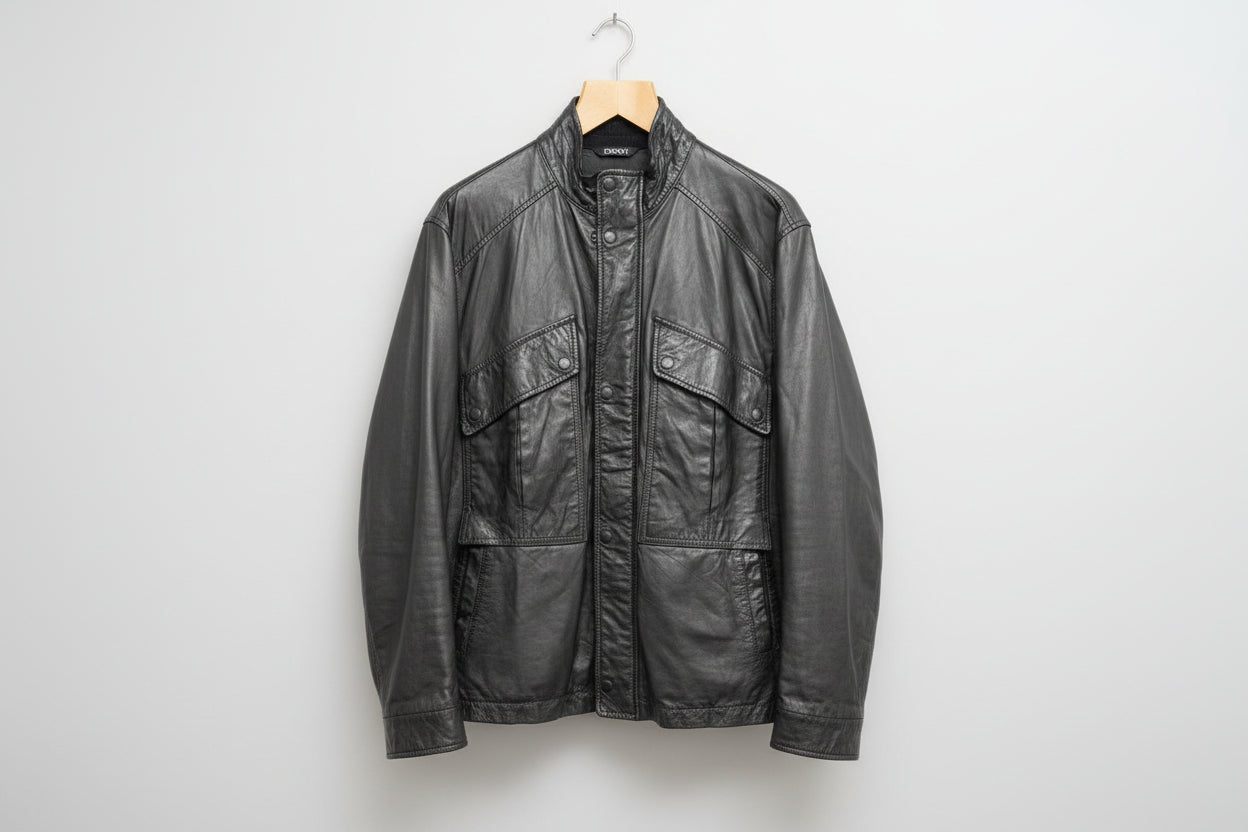 Men's Leather DKNY Black Jacket Size Large
