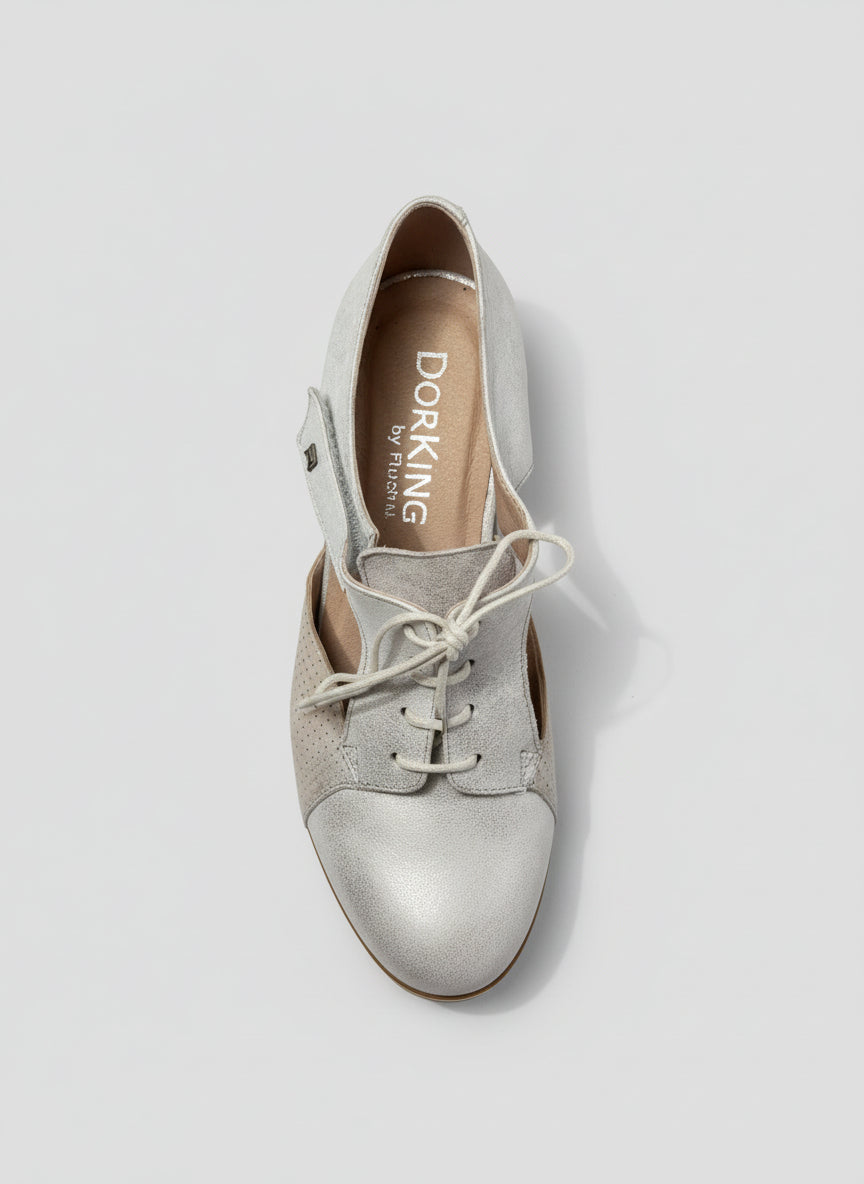 Dorking By Fluchos Lace-Up Brogues Silver Cut-Out Shoes UK 7 EU 40