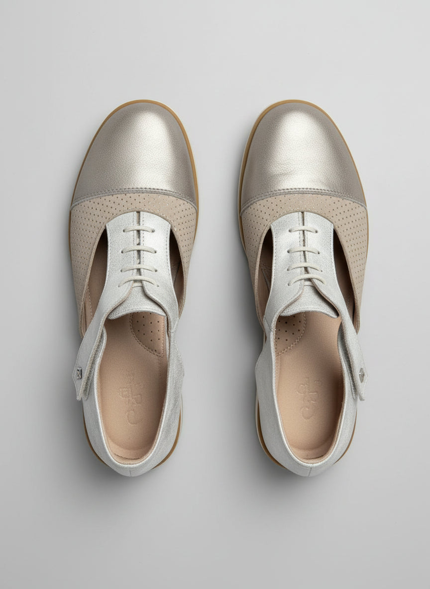 Dorking By Fluchos Lace-Up Brogues Silver Cut-Out Shoes UK 7 EU 40