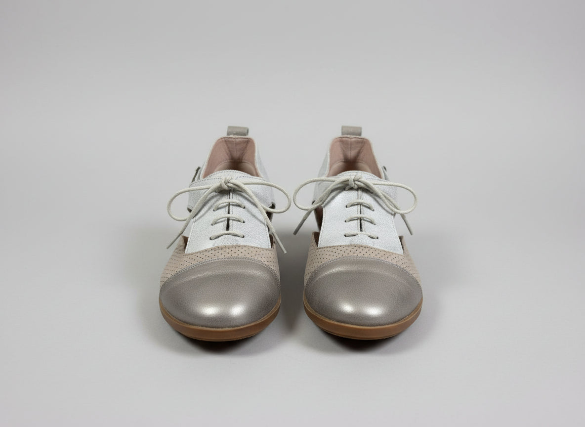 Dorking By Fluchos Lace-Up Brogues Silver Cut-Out Shoes UK 7 EU 40