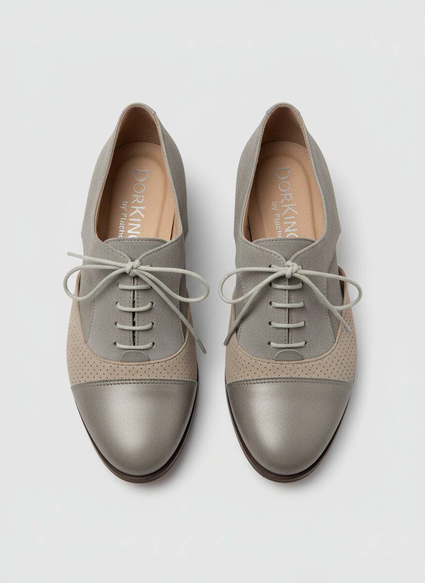 Dorking By Fluchos Lace-Up Brogues Silver Cut-Out Shoes UK 7 EU 40