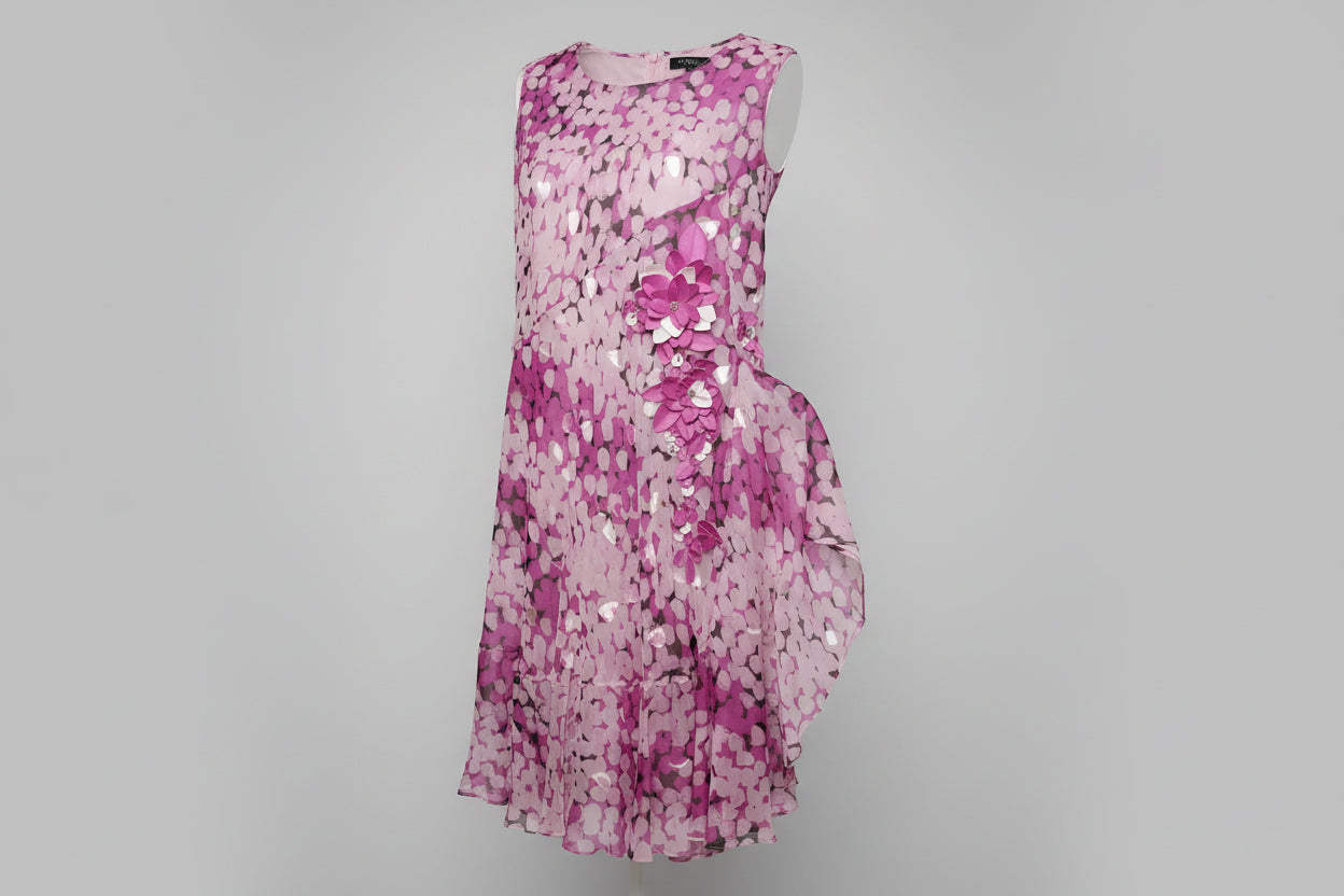 Fen Wright and Manson pink patterned chiffon dress dress size 12 petite