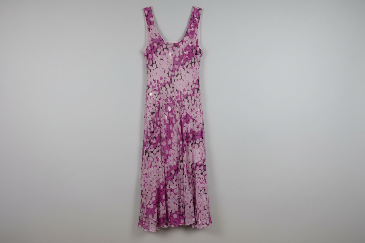 Fen Wright and Manson pink patterned chiffon dress dress size 12 petite