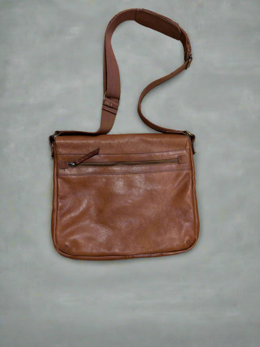Massimo Dutti Tan Leather Laptop Messenger Bag