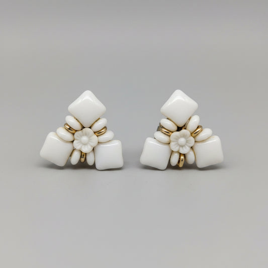 Vintage Milk White Glass Clip On Earrings