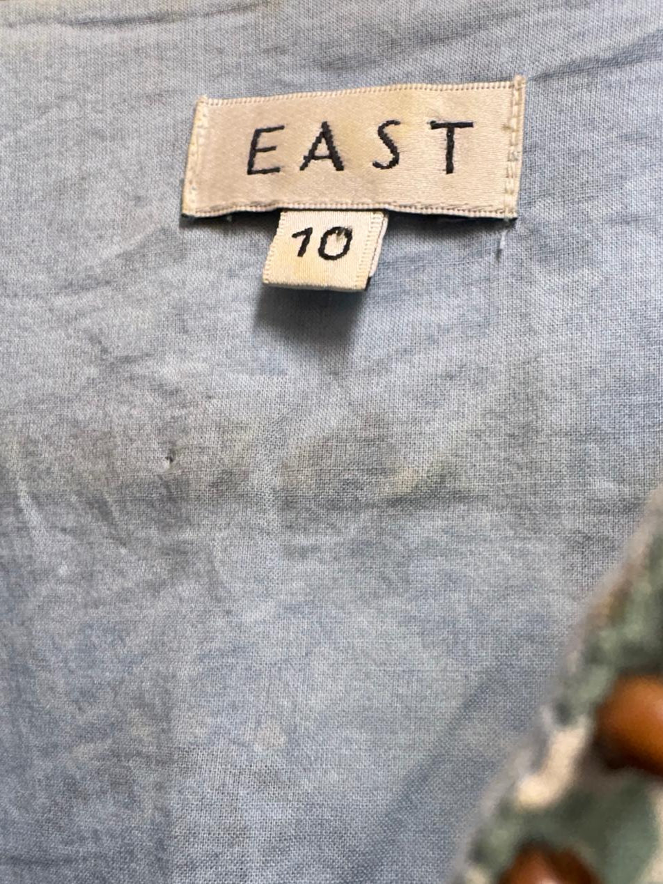 East ladies sleeveless Blue/Green patterned Maxi Dress USED GOOD UK SIZE 10