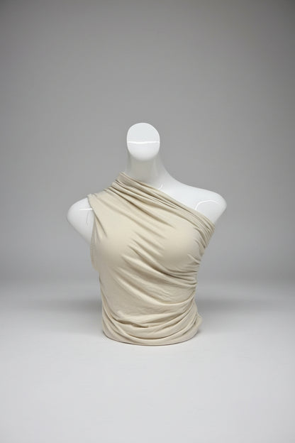 BNWT Entire Studios (S) Pillar Top UK 8 10 Ruched One Sleeve Off The Shoulder - Cream Ecru