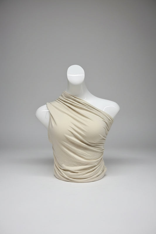BNWT Entire Studios (S) Pillar Top UK 8 10 Ruched One Sleeve Off The Shoulder - Cream Ecru