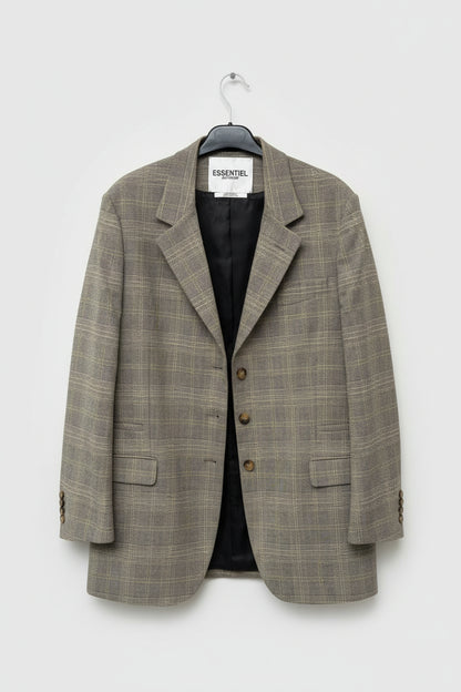 ESSENTIEL ANTWERP Check Blazer Jacket UK 10 EU 38 Grey Black Yellow Venton - GOOD USED CONDITION