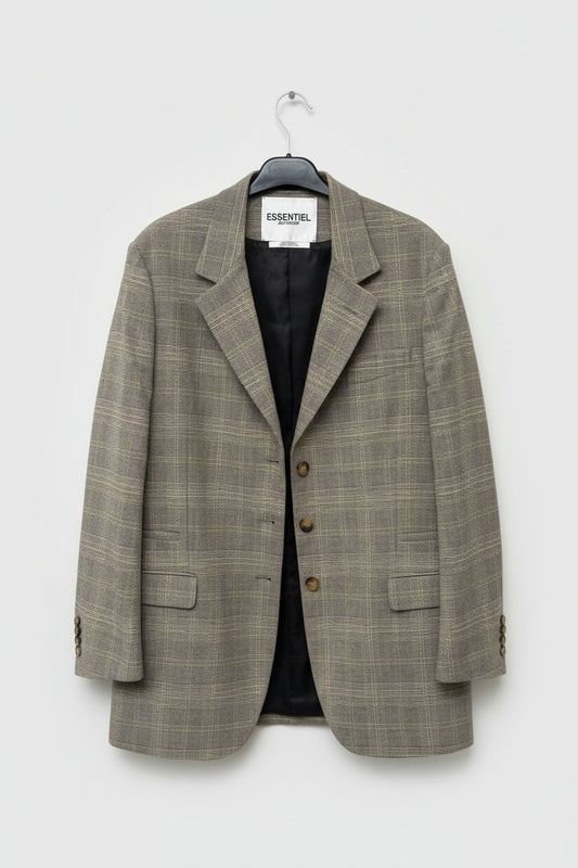 ESSENTIEL ANTWERP Check Blazer Jacket UK 10 EU 38 Grey Black Yellow Venton - GOOD USED CONDITION